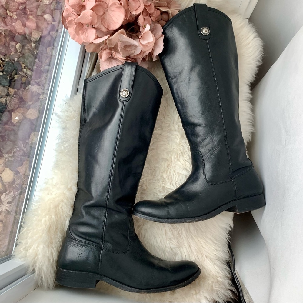 FRYE Melissa Button Black Tall Shaft Leather Boot